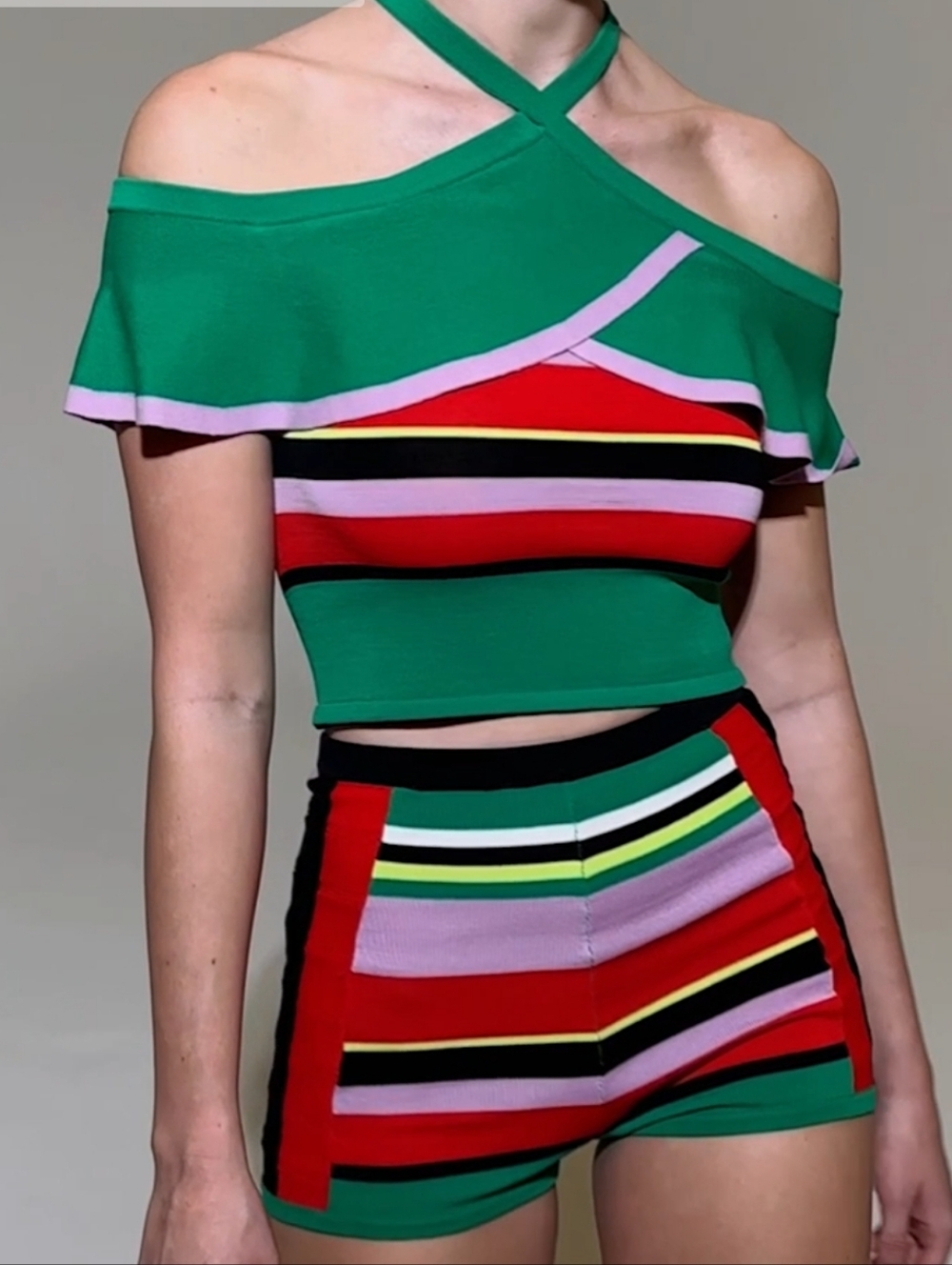 Akira Colorblock Stripe Knit Shorts - Multicolor
